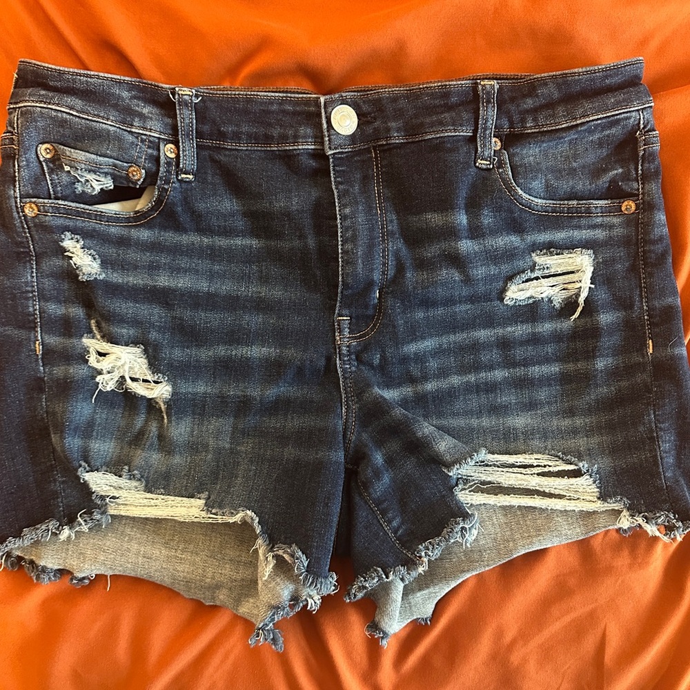 American Eagle Outfitters Distressed Midi Blue Jean Shorts